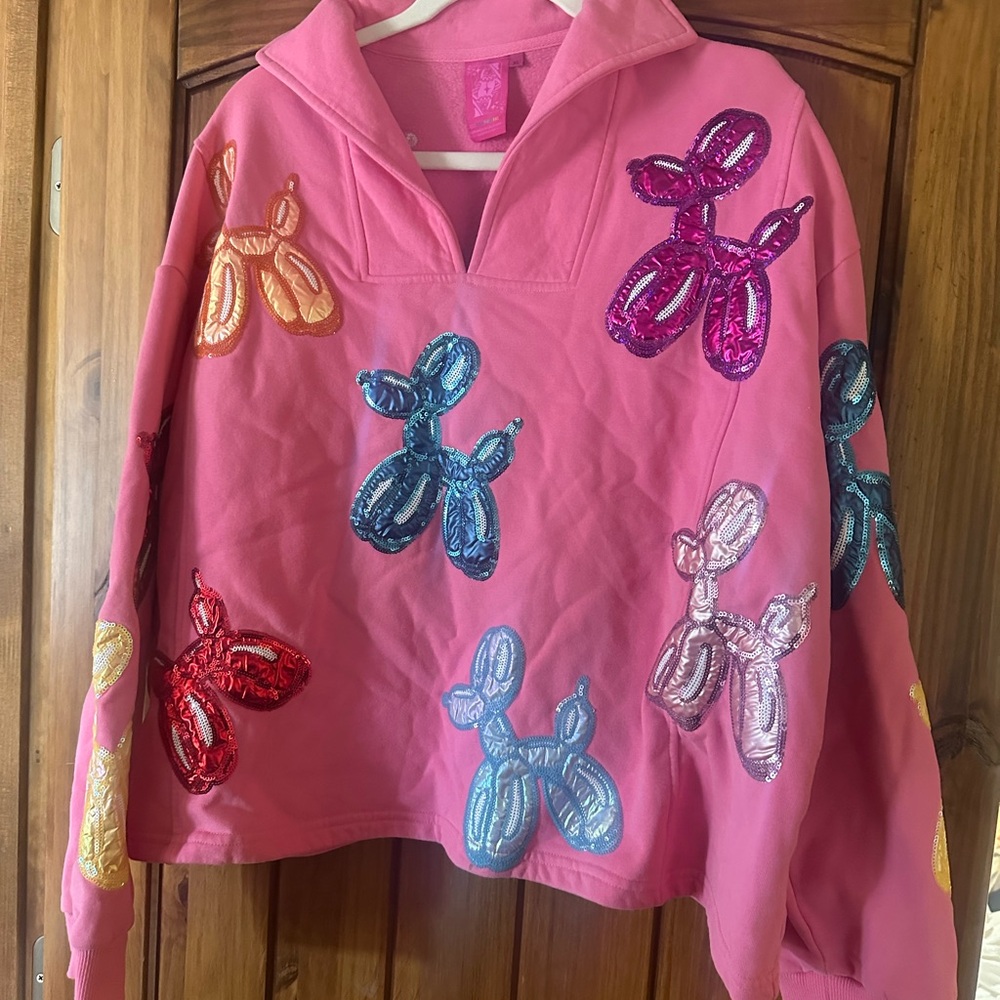 QUEEN OF SPARKLES Pink Sequin Balloon Dog Top